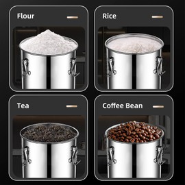 Verdeho stainless steel food storage containers with lids lock clips airtight container large airtight for rice flour sugar grain coffee bean storage containers Kitchen jar (1.59gal/6L)
