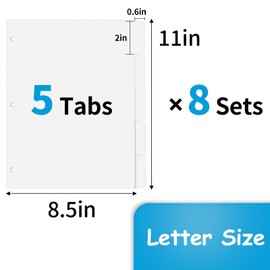Binder Dividers for 3 Ring Binder, 1/5 Cut Tabs, Letter Size, Blank Write On Page Dividers with 5 Big Tabs for School Office Home, 8 Sets, 40 Dividers, White