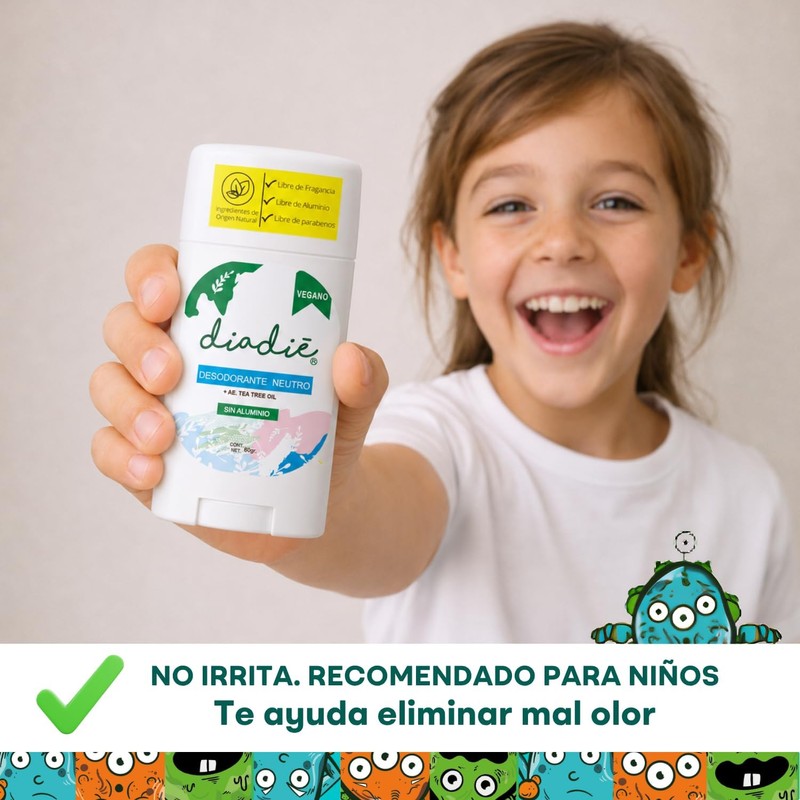 DIADIE KIDS Desodorante natural para Niños, Barra, Neutro 1 Pza