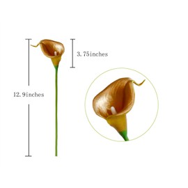 DuHouse 20Pcs Artificial Calla Lily Flower Real Touch Latex Flowers for DIY Wedding Bouquet Party Home Decor (18k Gold)