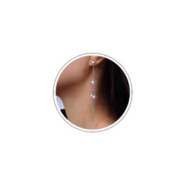 Atentuyi Boho Crystal North Star Earrings Silver Long Drop Dangle Earrings Double Star Tassel Chain Earrings Shooting Star Rhinestone Earrings Small Cz Stud Earrings Jewelry for Women and Girls