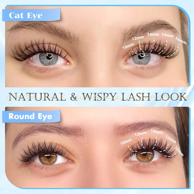 PHKERATA Natural Lash Clusters Wispy Eyelash Clusters, Eyelash Extensions C