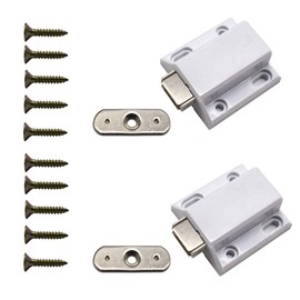 10 PCS White Plastic Magnetic Pressure Touch Release Catch Soft Close Strong Spring Loaded Magnetic Closure with Strike for Cabinet Cupboard Wardrobe Room Kitchen Bathroom