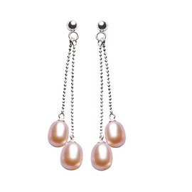 Jo & Co. 7.5 X 9.5 mm Double Drop Freshwater Cultured Pearl Earrings, in Sterling Silver, Good Lustre, Pierced Ears, Contemporary Packaging. Some Variation in Colour Tone May Occur (Pink)