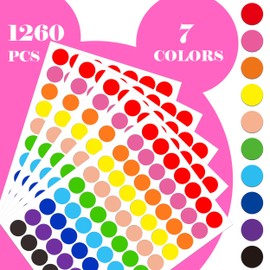 1260 PCS Colored Dot Stickers,3/4" Colored Circle Stickers,10 Color Style Sticky Dots,Garage Sale Price Stickers,Round Color Coding Dot Labels Circle Labels