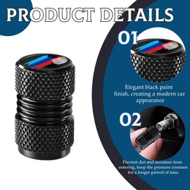 8 Tapones de válvula de Coche Resistentes de Aluminio con Junta para presión de neumáticos Estable, Accesorios Decorativos universales para Coches, SUV, Motocicletas, Bicicletas y Camiones (Negro)
