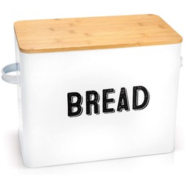 Granrosi Bread Box, Retro Metal Cake Bin w/Bamboo Wooden Lid, Space Saving Bread Box Storage Container, Compact Tin Basket for Longer and Fresher Food, Rolls