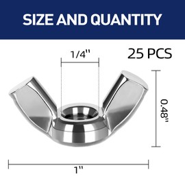 MewuDecor 1/4-20 Wing Nuts, Stainless Steel 18-8 (304), Parts Hurrican Screws Hand Twist Tighten Ear Butterfly Nut, 25 PCS