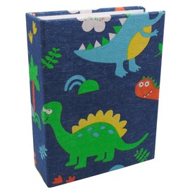 Dankeler Small Photo Album for Kids, 100 Pockets 4x6 Bookshelf Baby Picture Album, Slip-in Linen Cover Photo Book for Family(Dino)