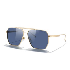 MERRY'S Oversized Polarized Square Sunglasses for Women Men Vintage Retro Shades UV400 Classic Large Metal Sun Glasses, Gold Frame/Blue Lens, Lens width: 60 millimeters