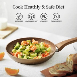 Innwewell Non Stick Frying Pan - Granite Stone Non Stick Skillet, Safe&No Toxic Pans for Cooking, Large Nonstick Cookware Chef's Pan, Induction Compatible, PFOA Free(11inch, Gold)