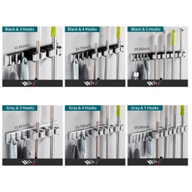 Mop Holder With Hooks Broom Holder Drilling & Nail-free Wall Mounted Broom Hanger Organizer Aluminum Storage Rack Kitchen Bathroom Garden