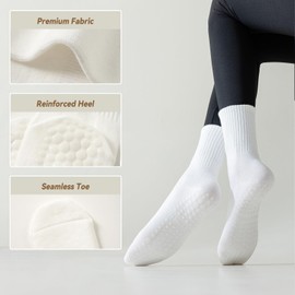 BISOUSOX Yoga Pilates Socks Women's 3 Pairs Stopper Socks Non-Slip with Nubs 36-39 Cotton Non-Slip Socks for Sports Fitness Pregnant Hospital Gift for Women Mum, 3 pairs beige coffee brown