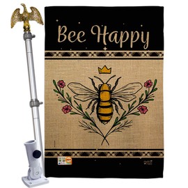 Queen Bee Happy House Flag Eagle Set Garden Friends Butterfly Ladybugs Dragonfly Springtime Insect Natural Wildlife Small Decorative Gift Yard Banner Double-Sided Made In USA 28 X 40