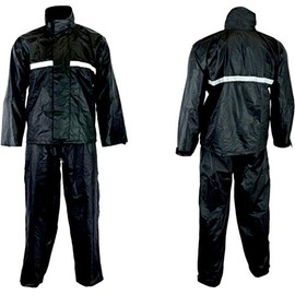 2 PIECE WATERPROOF MOTORBIKE MOTORCYCLE MOTOCROSS REFLECTIVE BLACK RAINSUIT OVERSUIT JACKET TROUSER RAIN SUIT OVER SUIT (4XL)