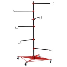 LIAPDG 330.69 Lbs Iron Panel Tree Paint Stand, 29.53 x 29.53 x 70.87 Inch Freestanding Door Stands for Painting Modern Car Cabinet Door Paint Hanger Stand with 6 Adjustable Hook & Universal Wheels