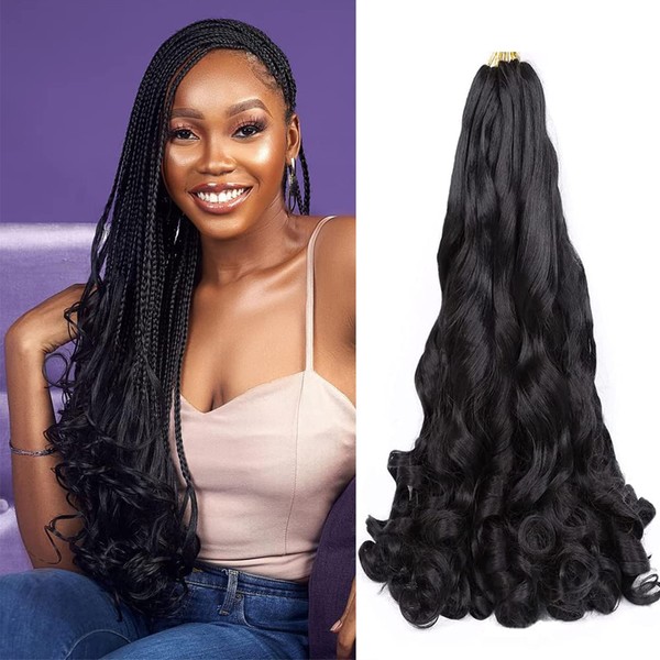 WoWCFyyds 8 Packs French Curl Braiding Hair 20 Inch Loose Wave Spiral Curly Braiding Hair Extensions 75 g/Pack Soft French Curls Synthetic Hair Extensions for Braiding (1B)