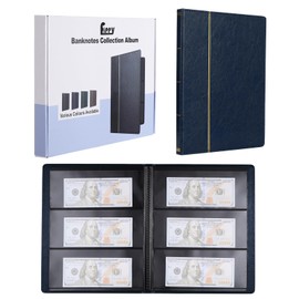 Fippy Pack of 60 Banknotes Album Money Album Leather Paper Money Scrapbook Storage Album for Banknotes Bill Stamp Storage Display (Blue)