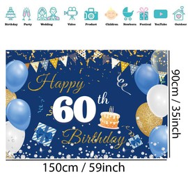 60th Birthday Decoration Men Women, 60th Birthday Banner Blue, 60th Birthday Fabric Sign Poster, 60th Birthday Background Banner Man Birthday Party Decoration