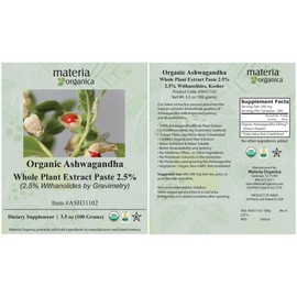 Materia Organica Ashwagandha Whole Plant Extract 2.5% Withanolides Paste Org (100g)