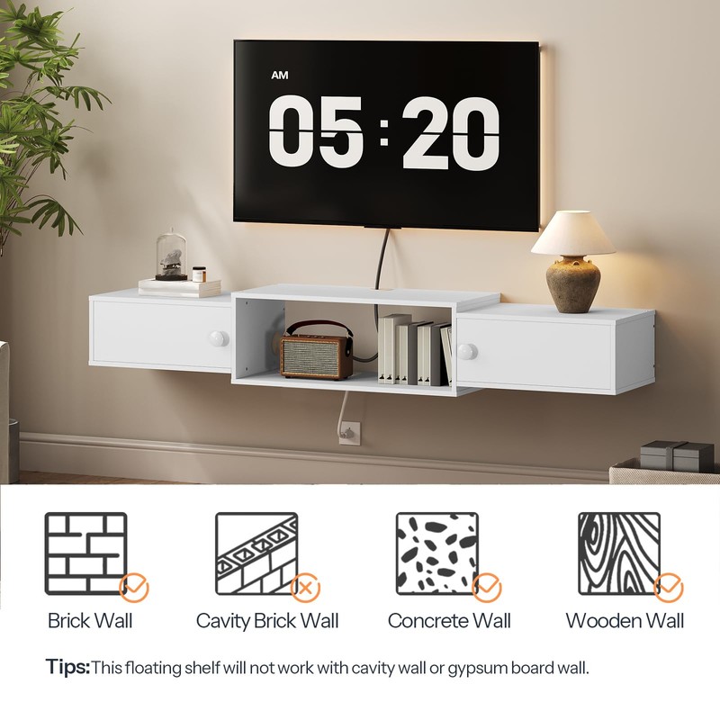 HOOBRO 55" Floating TV Stand with Power Outlet, Modern Wall