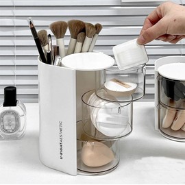 Organizador de maquillaje, vitrinas de cosméticos, Vitrinas Cosméticas de Acrílico Transparente, Organizador Giratorio Ajustable, caja de almacenamiento de maquillaje (B, 1PCS)