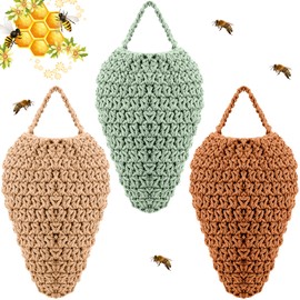 Qualirey 3 Pack Large Crochet Wasp Nest Decoys Hanging Fake Wasp Nest Deterrent Outdoor Crochet Decoys for Patio Garden Yard Eaves Uses, 12.6" x 7.9"