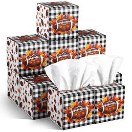 Fourluoo 12 Pack Fall Football Facial Tissues Cube Boxes 600 Sheets 3 Ply Autumn Small Maple Leaf Square Face Tissues Bulk for Thanksgiving Day Car Bedroom Party Supplies