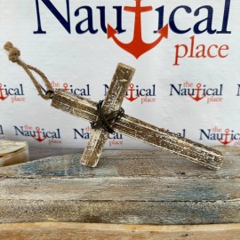 Wooden Cross w/ Wire Wrap - White Washed Distressed - Whitewashed Wall Decor