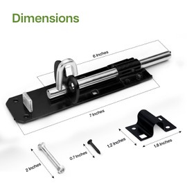 Galvanised Brenton Bolt Sliding Door Lockable Padbolt – 6" (152mm) Heavy Duty Zinc Plate Lock Pad Garden Shed Gate Latch Patio Door Security Gate Bolt Bedroom | Black