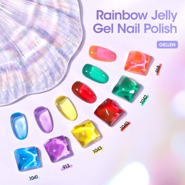 Gellen Jelly Neon Gel Nail Polish Set, 6 Colors Rainbow Semi Sheer Jolly Neon Gel Polish Kit, 0.33 oz Spring Summer Translucent No Wipe Soak Off Glossy UV Gel for Nail Manicure Women