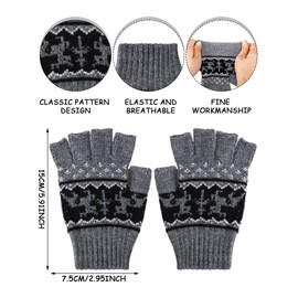 SATINIOR 2 Pairs Fingerless Gloves for Women Thermal Fingerless Gloves Half Finger Warm Winter Mittens Stretchy Knit Typing Gloves (Black and Gray)