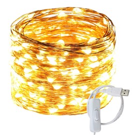 RUICHEN USB Fairy Lights 66 Ft 200 LED Firefly String Lights with ON/Off Switch, Waterproof Copper Wire Christmas Lights for Bedroom Wall Ceiling Wreath Crafts Wedding Party (Warm White)