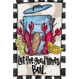 Crawfish Boil Decor Campsite Gift Welcome Art Outdoor Decor let the good times boil Metal Tin Sign Chic Retro Art Garage Pub Man Cave Club Novel and Interesting Bathroom Toilet Decoration 12 x 16 Inch