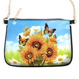 antor - Bolso cruzado con cadena de pintura de diamantes, diseño de girasol y mariposa, hecho a mano, de piel sintética, con diamantes de imitación, elegante kit de pintura de diamantes para mujer
