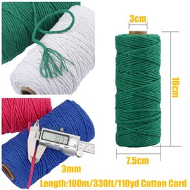 3mmx100m Macrame Cotton Cord 4 Strand Twisted Twine Strings Rope for Wrapping Plant Hanger Knitting Tapestry DIY Home Craft (Orange)