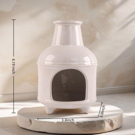 Zynzthos Handmade White Ceramic Palo Santo Holder Burner & Sage Holder - Mini Tabletop Chiminea Burner Tray with Ash Catcher, Decorative Incense Holder for Spiritual Meditation & Yoga