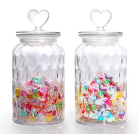 HomeyHoney 45 oz Clear Glass Heart Shaped Jars, Cute Candy Jars with Heart shaped Airtight Lids, Decorative Glass Canisters with Airtight Lids for Candy Cookie, Drops / 2 Packs