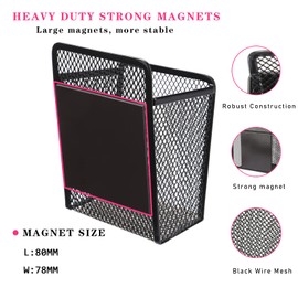 Magnetic Pencil Holder - Extra Strong Magnets Mesh Marker Holder Perfect for Whiteboard, Refrigerator and Locker Accessories (1 Baskets, Black)