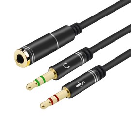 CANFON Headphone Splitter for Computer 3.5mm Female to 2 Dual 3.5mm Male Headphone Mic Audio Y Splitter Cable Smartphone Headset to PC Adapter(35CM, Black)