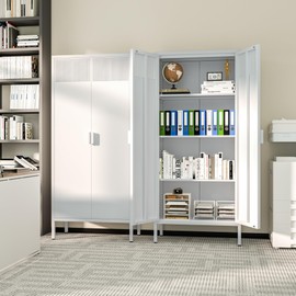 Chshin Metal Storage Cabinet,Metal Locker Storage Cabinets,61"" Steel File Cabinets with Adjustable Shelves,Kitchen Pantry Storage Cabinet for Bedroom/Dining/Home/Office/Basement (White), GOKM08