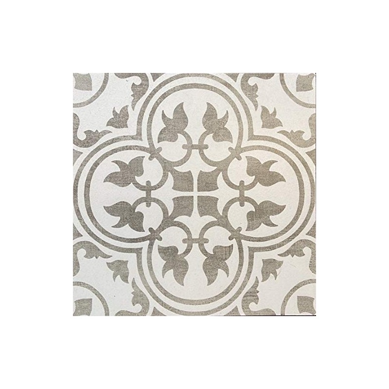 12x12 Flora Gray White Encaustic Ceramic Tile (one Piece)