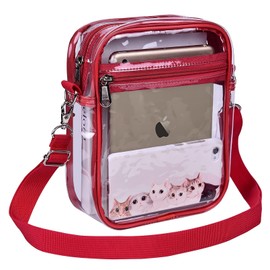 Clear Crossbody Purse Bag for Work & Business Travel, Clear Messenger Bag for Men & Women, Stadium Approved (Red, small)
