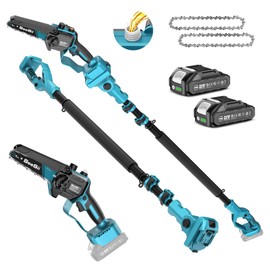 SEESII PS600 2-in-1 Electric Pole Saws for Tree Trimming, 6 Inch Mini Chainsaw Cordless with Extension Pole, Battery Powered Pole Chain Saw, Tree Trimmer Limb Branch Cutter Pruner with 2 Battery