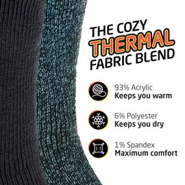 HOT FEET Thermal Socks for Men, Extreme Cold Weather, 2/4 Pack Thick Warm Socks for Men, Winter Insulated Socks, Size 6-12.5, 2 Pack, Solid Denim Heather/Dark Navy