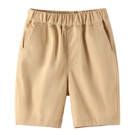 BINIDUCKLING Boys Summer Elastic Waist Shorts - School Uniforms Pull-on Shorts for 4-16 Years, khaki