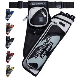 Legend XT320 Archery Quivers - Left Handed Nylon Hip Quivers with 3 Arrow Tube Cases for Target Shooting - Adjustable Waist Belt, T-Slot, Compartments for Accessories, Tools, Release Tab - Grey