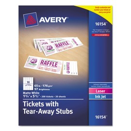 Avery 16154 Printable Tickets,Microperf,W/Stubs,1-3/4-Inch X5-1/2-Inch,200/Pk,We