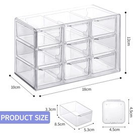Stackable Drawer Box - Craft Box Storage with 9 Drawers - Desktop Drawer Organiser - Storage Box Plastic Drawers for Accessories, Office, Sewing, Craft Supplies, Cosmetics, Jewellery, Scream