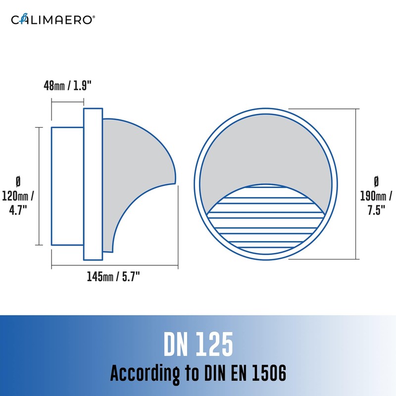 calimaero® KWG 5 inch Round Stainless Steel Ventilation Grill Hood